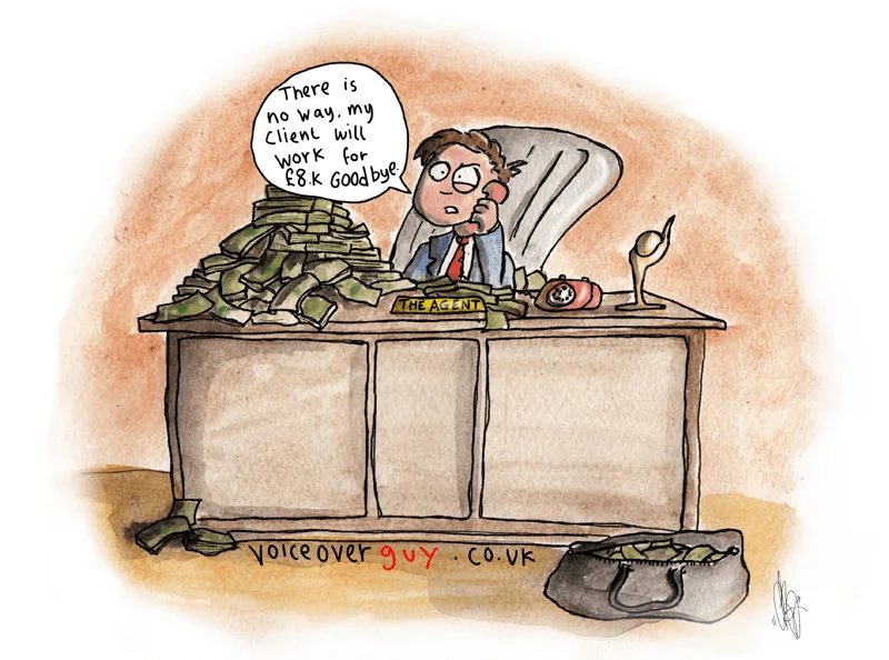 Voiceover cartoon about voiceover agents by Guy Harris