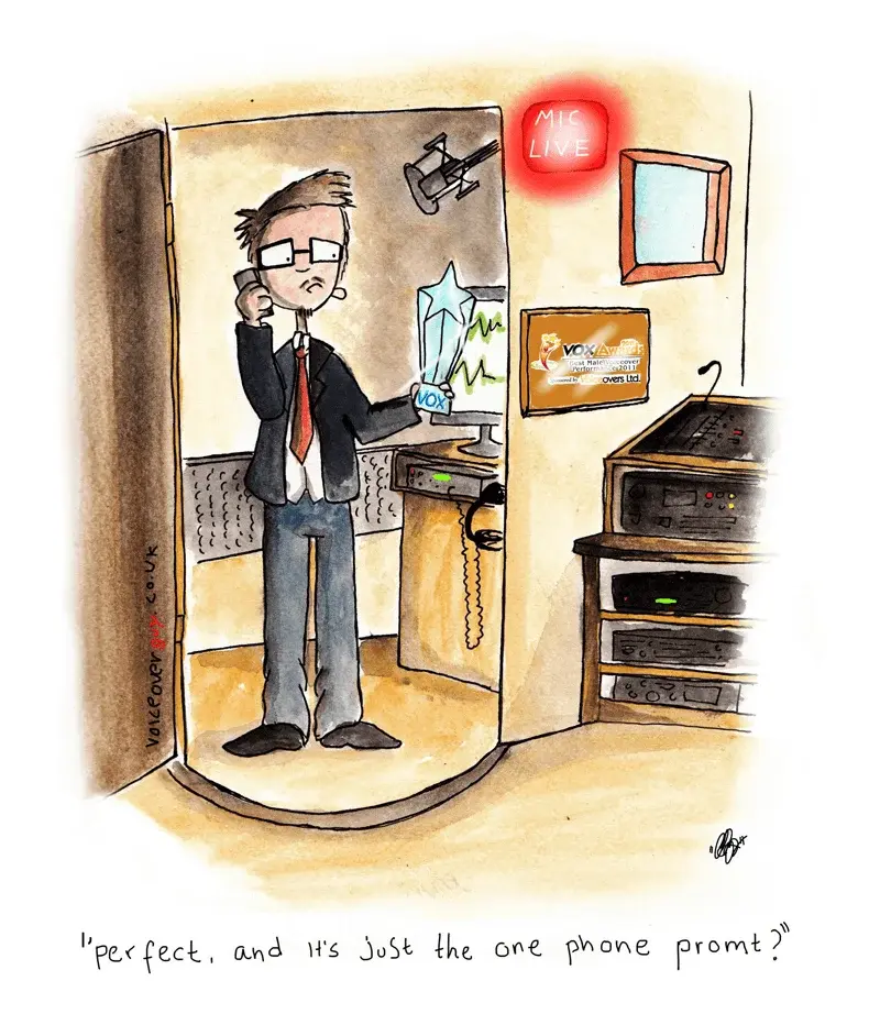 Voiceover cartoon about award-winning voiceover by Guy Harris