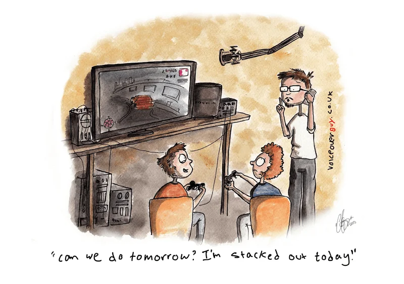 Voiceover cartoon about a busy day in the recording studio by Guy Harris