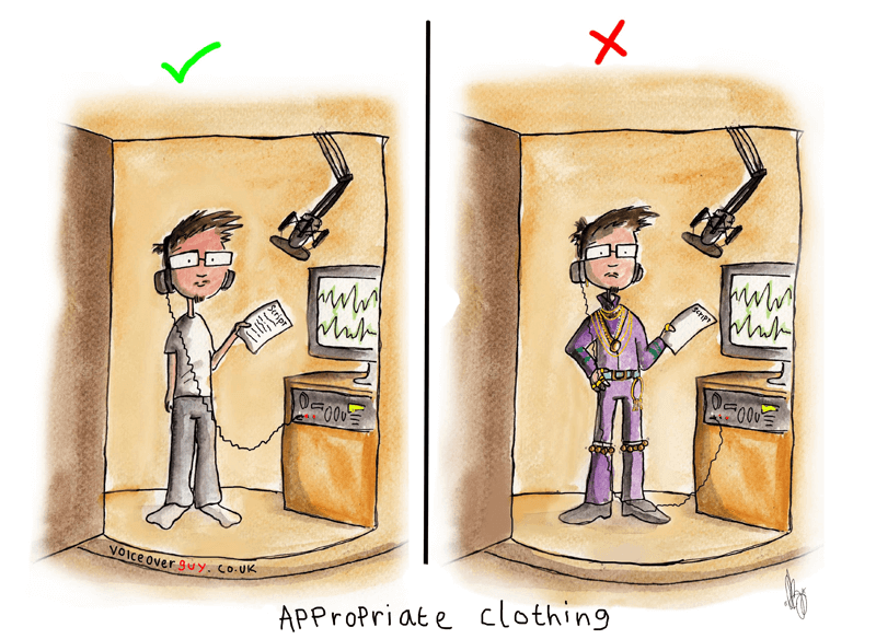 Voiceover cartoon about what to wear in the recording booth by Guy Harris