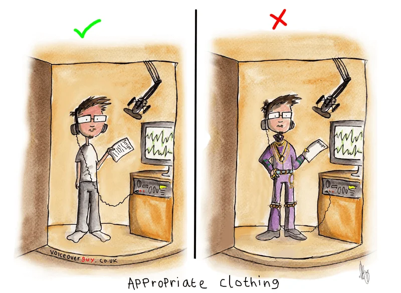 Voiceover cartoon about what to wear in the recording booth by Guy Harris