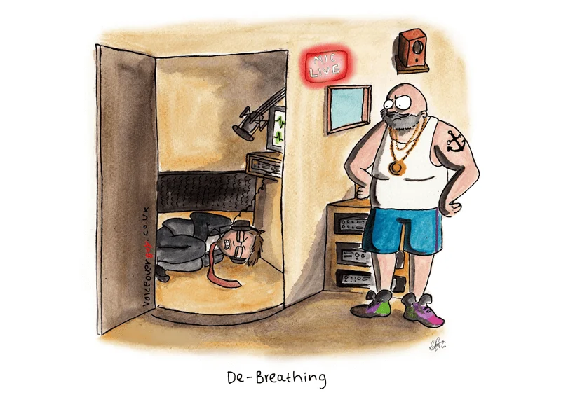 Voiceover cartoon about de-breathing audio in post production by Guy Harris