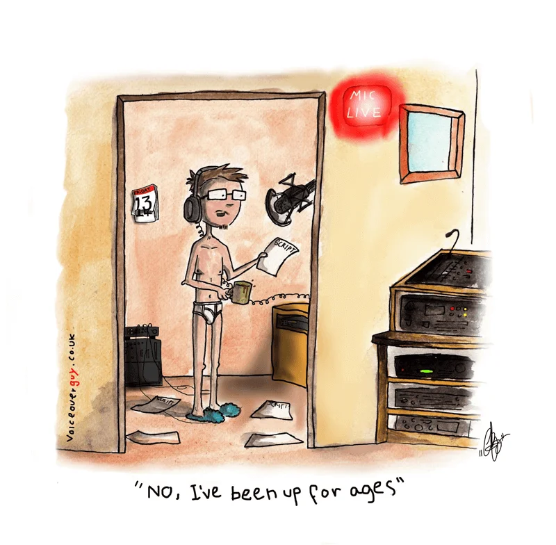 Voiceover cartoon about recording first thing in the morning by Guy Harris