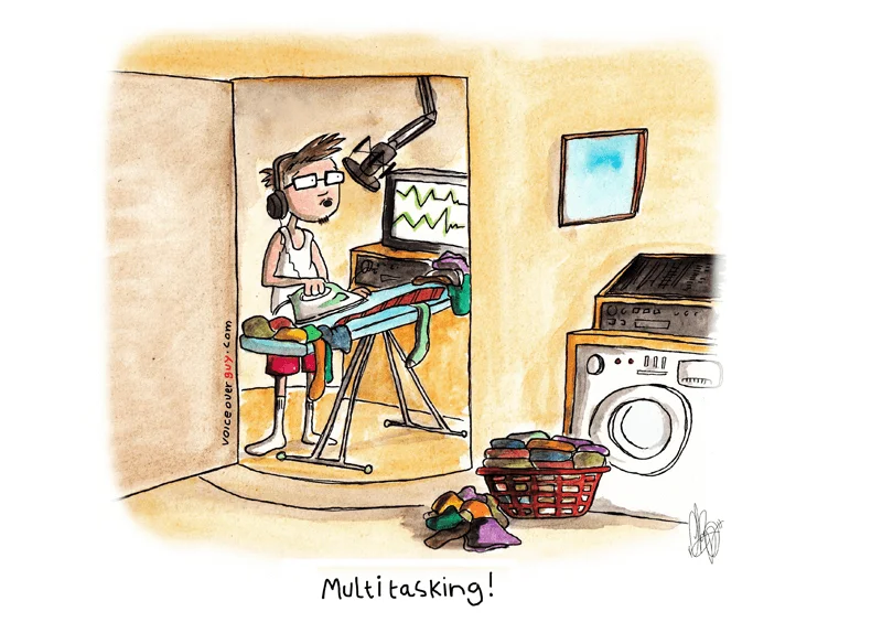 Voiceover cartoon about multitasking as a freelance voiceover artist by Guy Harris