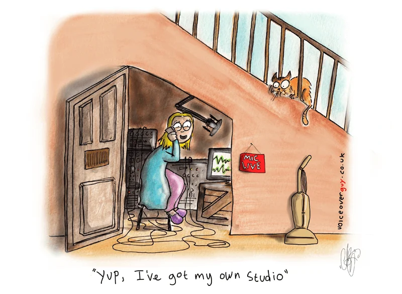 Voiceover cartoon about building a home voiceover studio by Guy Harris