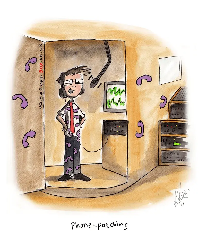 Voiceover cartoon about phone patching for remote directed sessions by Guy Harris
