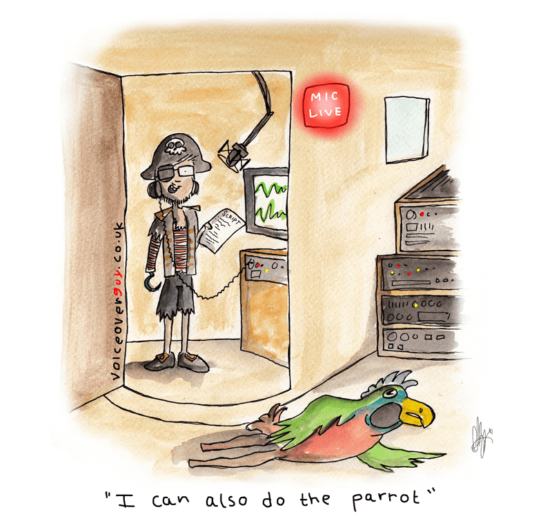 Voiceover cartoon about doing a pirate character voice by Guy Harris