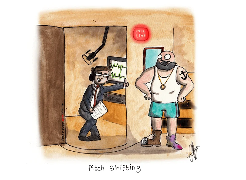 Voiceover cartoon about pitch shifting in audio post production by Guy Harris