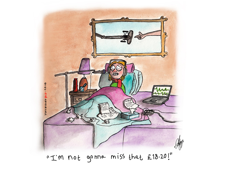 Voiceover cartoon about recording when ill by Guy Harris