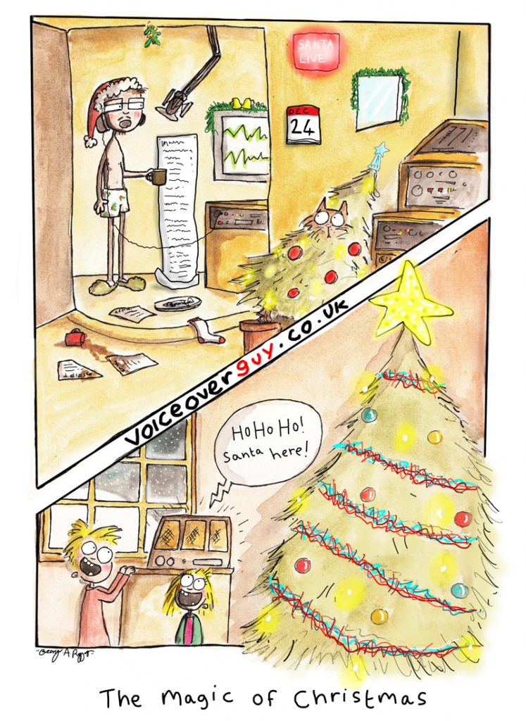 Voiceover cartoon about the magic of a Santa voiceover session by Guy Harris