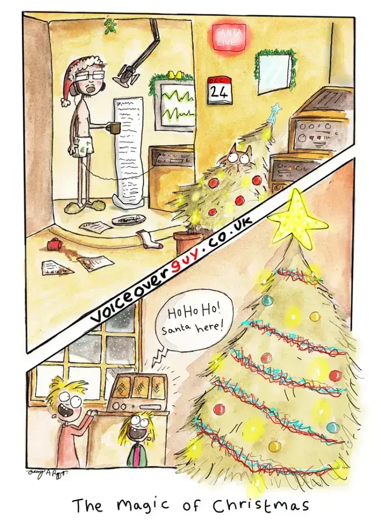 Voiceover cartoon about the magic of a Santa voiceover session by Guy Harris