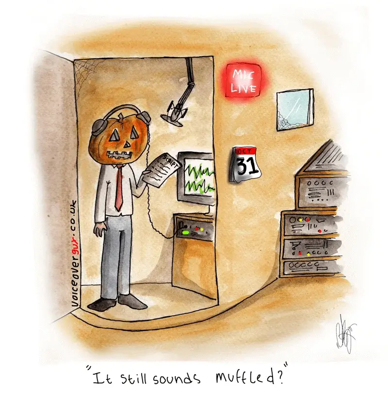 Voiceover cartoon about taking horror voiceover further by Guy Harris