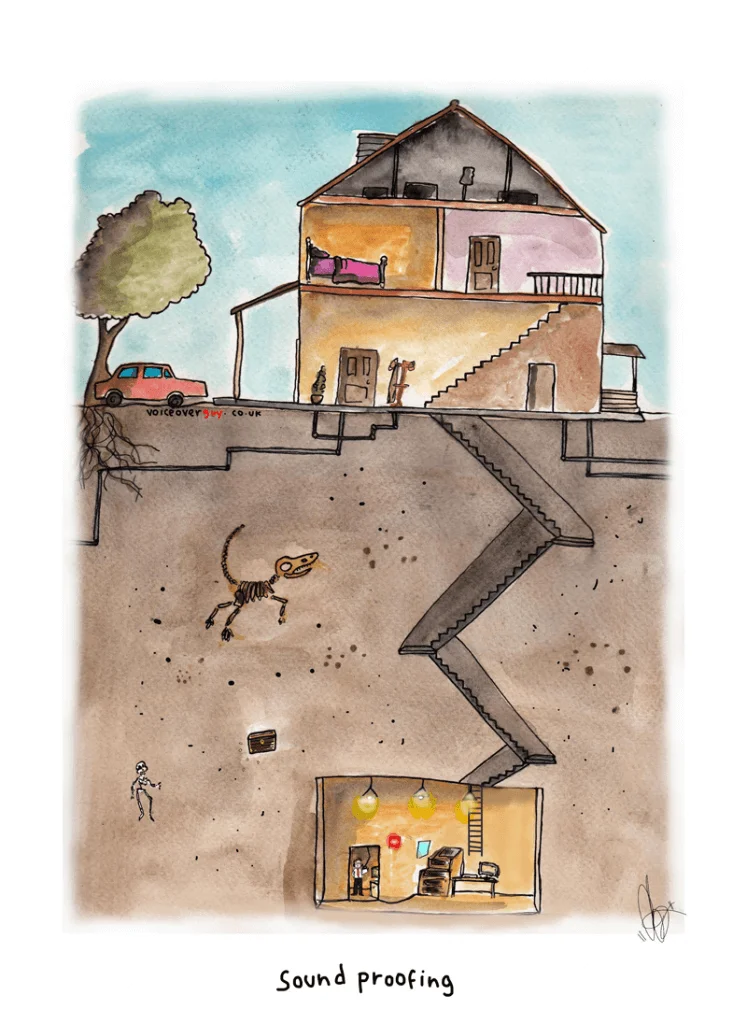 Voiceover cartoon about soundproofing a home recording studio by Guy Harris