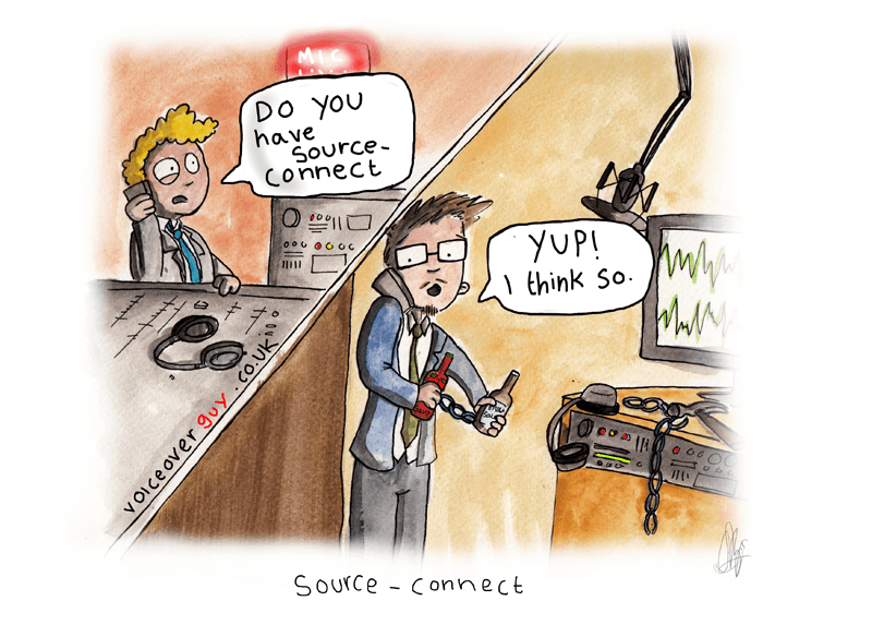 Voiceover cartoon about Source Connect remote recording by Guy Harris