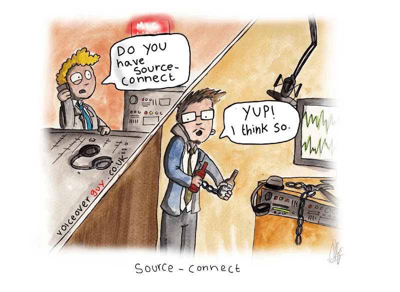 Voiceover cartoon about Source Connect remote recording by Guy Harris