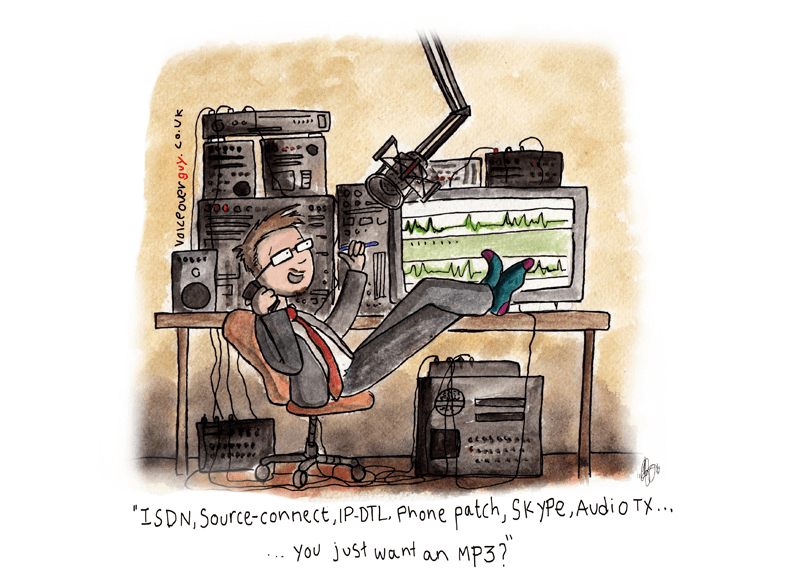 Voiceover cartoon about technology in the modern voiceover studio by Guy Harris