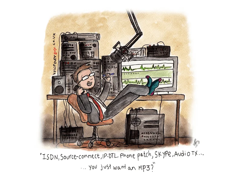 Voiceover cartoon about technology in the modern voiceover studio by Guy Harris