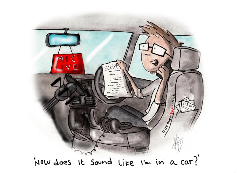 Voiceover cartoon about going the extra mile for voiceover clients by Guy Harris
