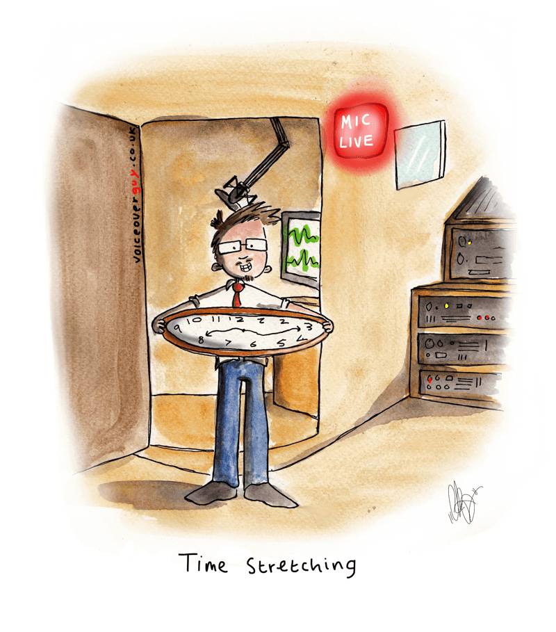 Voiceover cartoon about time stretching audio to fit picture by Guy Harris