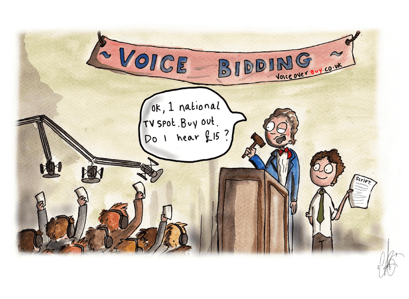 Voiceover cartoon about the voiceover bidding marketplace by Guy Harris