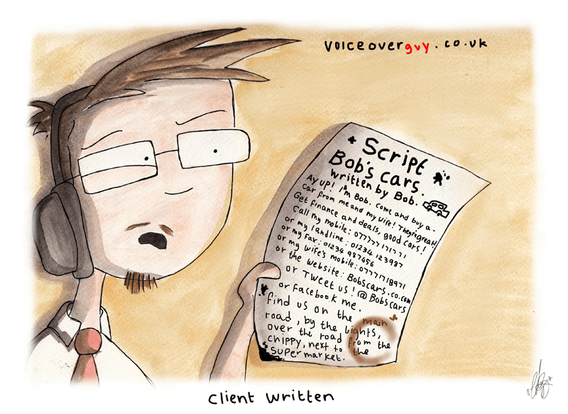 Voiceover cartoon about reading client-written copy by Guy Harris