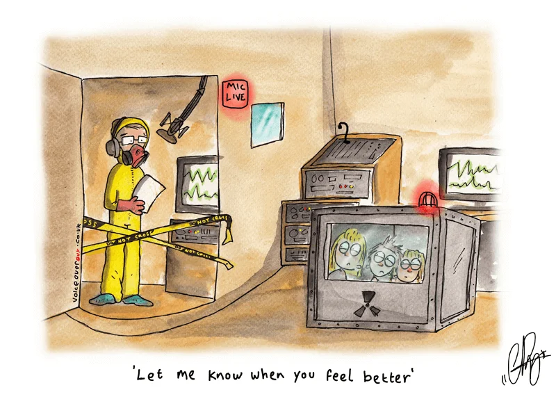 Voiceover cartoon about voiceover illness and recording when under the weather by Guy Harris