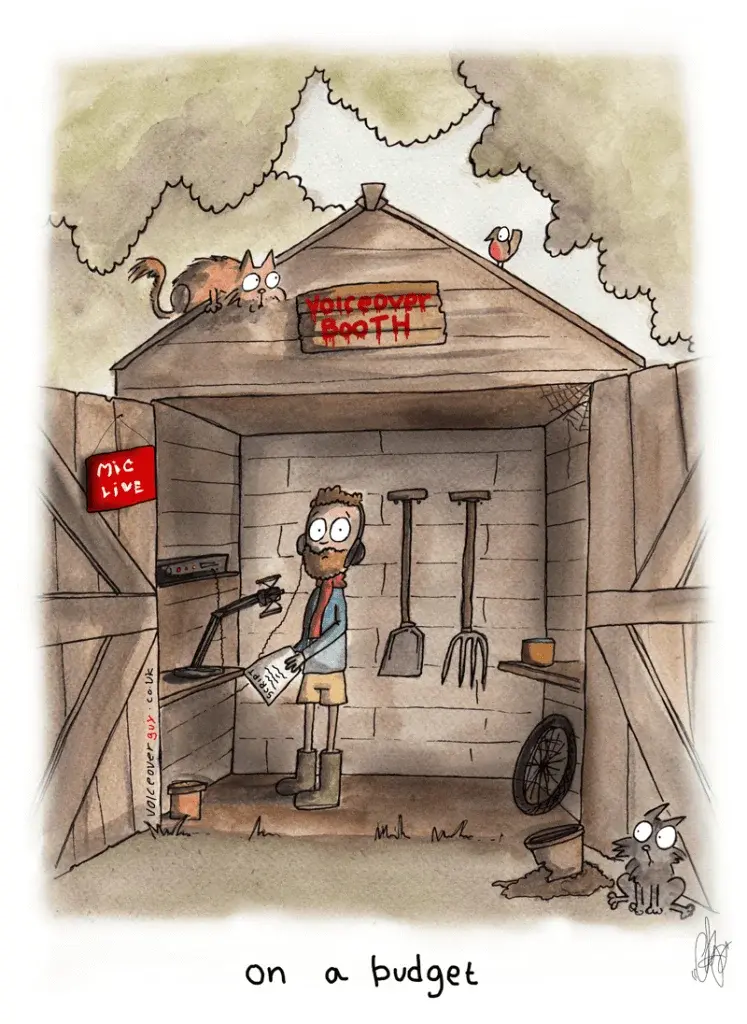 Voiceover cartoon about recording a voiceover on a budget by Guy Harris