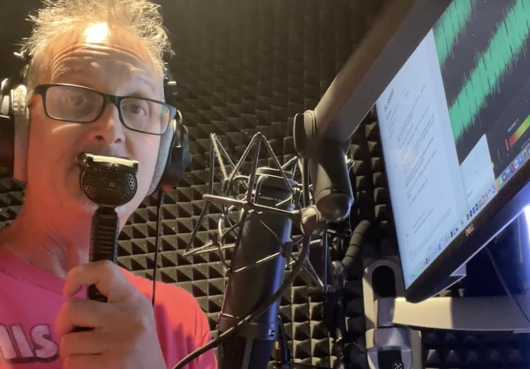 Motor Sport Racing Commentator Voice - Guy Harris with lip mic in the studio